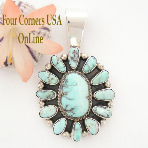 Large Cluster Dry Creek Turquoise Sterling Pendant Navajo Sherry Lee Four Corners USA OnLine Native American Jewelry NAP-1456