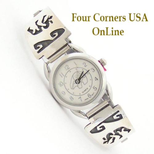 Women's Navajo Sterling Silver Bear Watch Tips with choice of Face Jewelry by Artisan Sharon Cisco Four Corners USA OnLine Native American Indian Jewelry NAW-1424