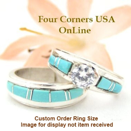 Custom Order Size Turquoise Wedding Engagement Ring Set Wilbert Muskett Jr Non-Refundalble Deposit Image for display only Four Corners USA OnLine Native American Navajo Wedding Rings