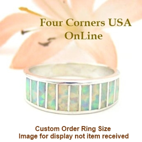 Custom Order Size White Fire Opal Inlay Navajo Wedding Band Ella Cowboy Four Corners USA OnLine Native American Rings