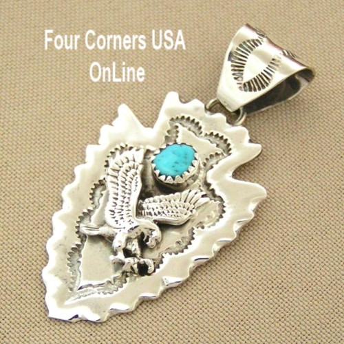 Arrowhead Eagle Turquoise Silver Pendant Navajo Alice Johnson Four Corners USA OnLine Native American Jewelry Store NAP-1466