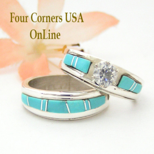 Size 6 Turquoise Inlay Engagement Bridal Wedding Ring Set Native American Navajo Wilbert Muskett Jr WS-1480 Four Corners USA OnLine Jewelry