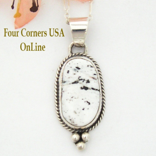 Oval Sacred White Buffalo Turquoise Stone Necklace Navajo Artisan Lester Jackson NAP-1481 Four Corners USA OnLine Native American Silver Jewelry