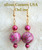 24K Gold Rosy Mauve Cloisonne and Freshwater Pearl Dangle Pierced Earrings FCE-12003 Four Corners USA OnLine Artisan Jewelry