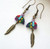 Multi Color Zuni Style Inlay Fetish Bear and Feather Handcrafted Earrings