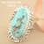 Elongated Dry Creek Turquoise Large Stone Ring Size 8 Thomas Francisco Four Corners USA OnLine Navajo Silver Jewelry NAR-1442