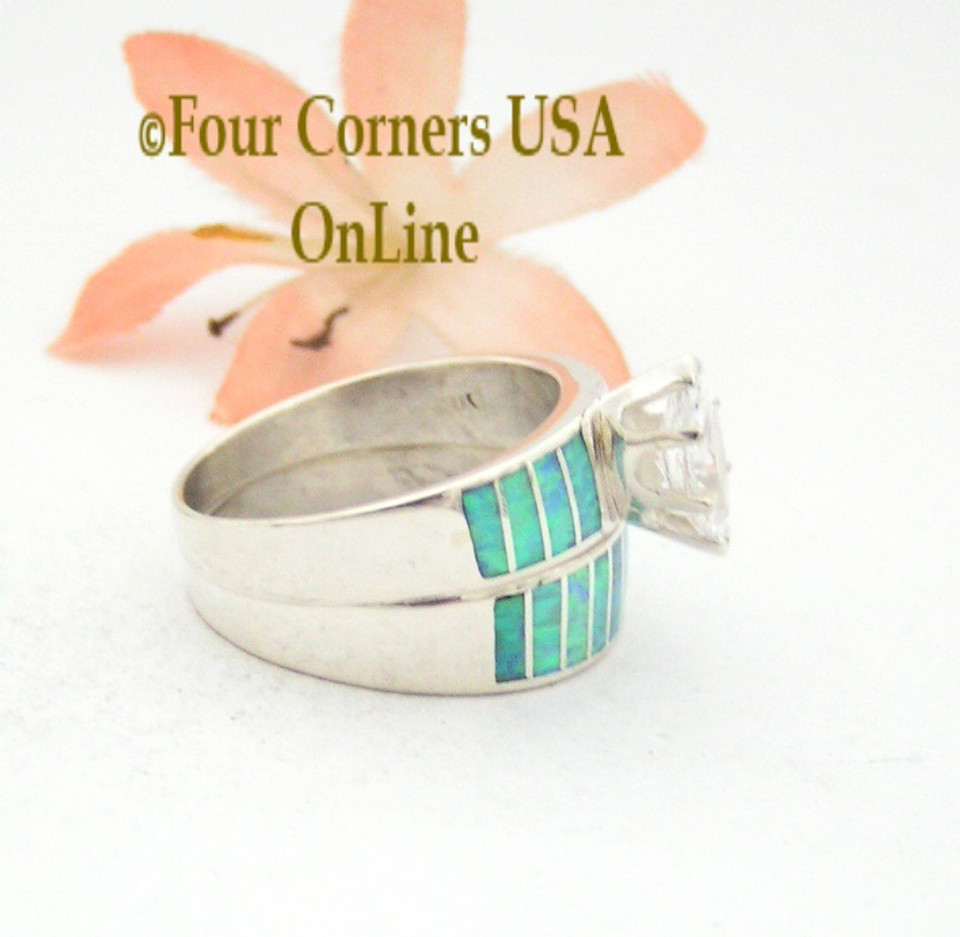 Size 10 1/2 Light Blue Fire Opal Wedding Engagement Ring Set Ella