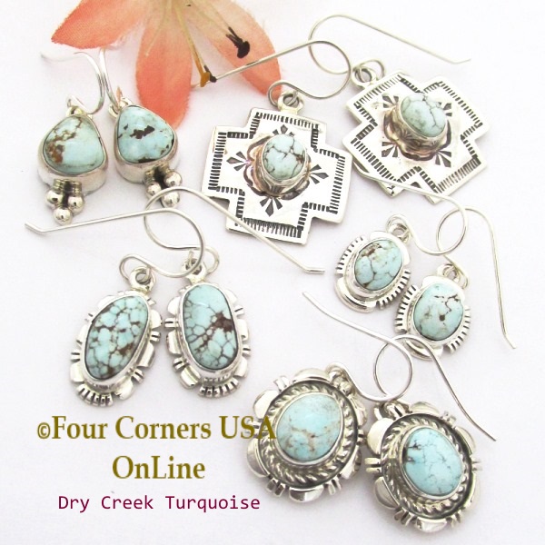 Dry Creek Turquoise Earrings at Four Corners USA OnLine Native American Silver Jewelry