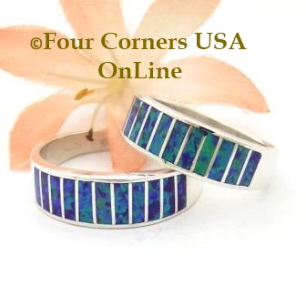 Purple Fire Opal Inlay Band Rings Navajo Ella Cowboy Four Corners USA OnLine Native American Jewelry