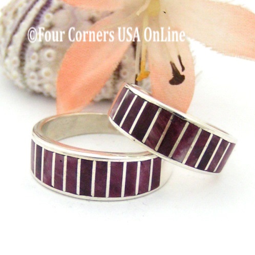 On Sale Now Purple Spiny Oyster Shell Inlay Rings Four Corners USA OnLine Native American Silver Jewelry