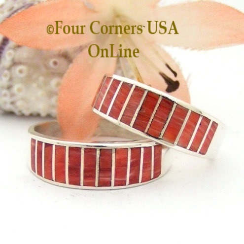 On Sale Now Red Spiny Oyster Shell Inlay Rings Four Corners USA OnLine Native American Silver Jewelry