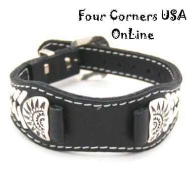 Women's Sterling Leather Watch Strap Four Corners USA OnLine Native American Indian Navajo Jewelry NAW-1412