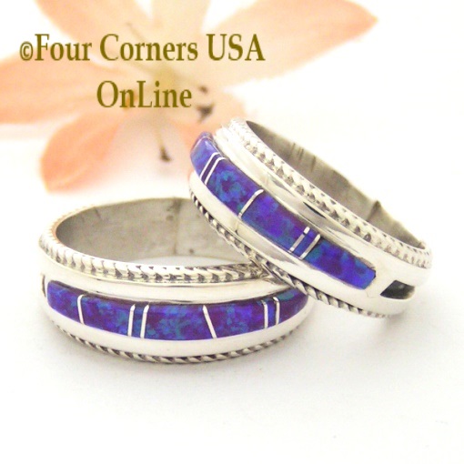 Purple Fire Opal Inlay Band Rings with Rope Accent Navajo Wilber Muskett Jr Four Corners USA OnLine Native American Jewelry
