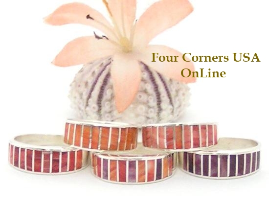 On Sale Now Spiny Oyster Inlay Band Rings by Navajo Ella Cowboy Four Corners USA OnLine Native American Jewelry