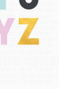 A close up image of the Alphabet poster showing the Y and Z in pink and gold, set on a background of light grey and hand drawn pattern.