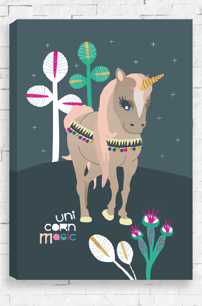 Unicorn Magic - Charcoal' Canvas  Kids Wall Art - Luca Rose Designs