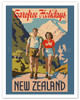 New Zealand - Carefree Holidays - Mountain Hiking - c. 1930 - Vintage Travel Poster