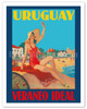 Uruguay - Ideal Summer (Veraneo Ideal) - Montevideo Beach Bathing Beauty - c. 1930's - Vintage Travel Poster