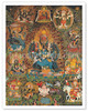 Vajrabhairava with Vajra Vetali - Buddhist Deity - c. 1800's - Vintage Tibetan Thangka Buddhist Painting