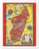 Madagascar - Map - Africa Island - Vintage Pictorial Map c.1952 - Poster by Maurice Tranchant