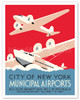 City of New York - Municipal Airports - Floyd Bennett Field & North Beach - c. 1936 - Vintage Travel Poster