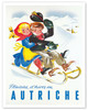 Winter Fun in Austria (Plaisirs d’hiver en Autriche) - Children Sledding - c. 1952 - Vintage Travel Poster