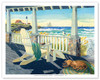 Morning Coffee at the Beach House - Seaside Ocean View with Dog - Poster by Robin Wethe Altman