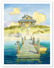 Welcome Home - Sitting by the Dock - Cozy Beach Cottage - Poster by Robin Wethe Altman