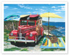 Palisades Picnic - Retro Woodie Car with Surfboards - Poster by Scott Westmoreland
