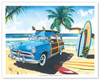 Old Friends - Retro Woodie on Beach with Surfboards - Poster by Scott Westmoreland