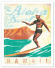 Aloha Surf Hawaii - Surfer On Longboard - Poster by Wade Koniakowsky