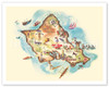 Map of Oahu, Hawaii - Illustrated Map - c. 1953 - Vintage Hawaiian Pictorial Map