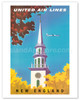 United Air Lines: New England Church - Poster by Joseph Binder
