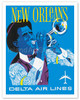 Delta Airlines, New Orleans - Jazz Trumpet Player - Vintage Airline Travel Poster
