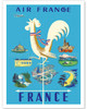 French Aviation - Gallic Rooster Weathervane and French Landmarks - Poster by Jean Marie Nabrin