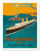 Rotterdam to New York City - Holland-America Line - Statue of Liberty - Vintage Cruise Ship Travel Poster
