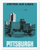 Pittsburgh, Pennsylvania USA - United Air Lines - Allegheny and Monongahela Rivers - Poster by Alf Maggee