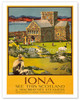 Iona - See this Scotland by MacBraynes Steamers - Celtic Cross at Iona Abbey - Poster by Tom Gilfillan