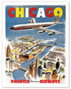 Chicago - Pacifica International Airways - c. 1950's - Vintage Airline Travel Poster