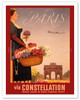Paris via Constellation - World Leader in Speed, Comfort, Safety - Lockheed "Connie" - Arc de Triomphe du Carrousel - Vintage Airline Travel Poster