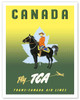 Canada - Fly TCA (Trans-Canada Air Lines) - Royal Canadian Mounted Police on Horseback - Poster by Jacques Le Flaguais
