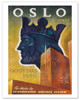 Oslo, Norway - 900 Years, 1950 - Harald III, King of Norway - Oslo City Hall - Fly there by SAS Scandinavian Airlines System - Poster by Ottar M. Michaelsen