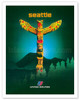 Seattle, Washington - United Airlines - Totem Pole - c. 1982 - Vintage Airline Travel Poster