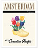 Amsterdam, Holland - Fly Canadian Pacific Air Lines - Dutch Tulips in a Wooden Clog - Vintage European Travel Poster