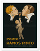 Porto Ramos-Pinto - Art Deco Couple Kissing - Cupid Holding Glass of Port Wine - Adriano Ramos Pinto & Irmão Lda - Porto - Poster by René Vincent