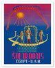 The Solar Boats - Egypt & U.A.R. (United Arab Republic) - Egyptian Sun God - Vintage Travel Poster