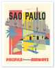 Sao Paulo, Brazil - Pacifica International Airways - c. 1950's - Vintage Airline Travel Poster