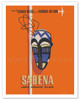 Congo - South Africa - Sabena, Lignes Aeriennes Belges (Belgian Airlines) - Tribal Mask - Poster by Henri Dohet