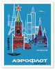Europe via Moscow - Aeroflot (Soviet Airlines) - National Airline of Russia - Аэрофлoт - Vintage Airline Travel Poster