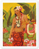 Topless Hawaiian Lei Vendor, Menu Cover - Poster by Jay Maybra